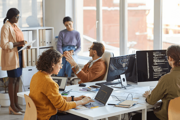 Software development team working cloud environment