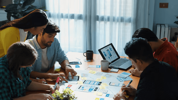 Startup marketing team analyzing SEO metrics