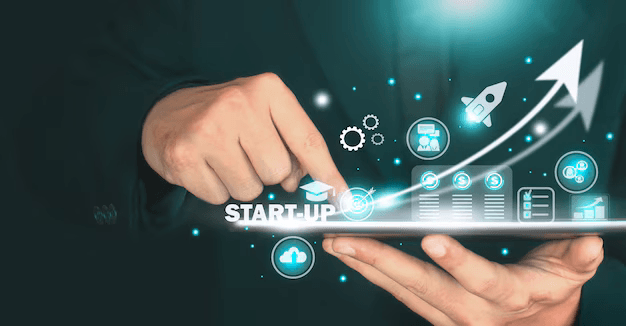 Startup digital ecosystem collaboration illustration